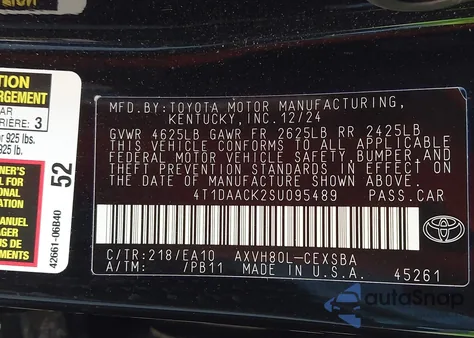 2025 Toyota Camry Se из США, поврежденный, VIN 4T1DAACK2SU095489